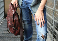 Coffee Leather Mens Backpack Travel Backpack Laptop Backpacks for men
