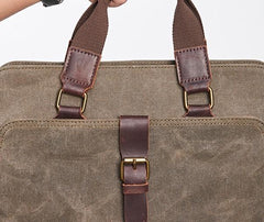 Mens Gray Canvas Briefcase Handbag Work Bag Business Bag for Men - imessengerbags
