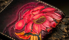 Handmade Leather Carp Tooled Mens billfold Wallet Cool Leather Wallet Slim Wallet for Men - imessengerbags