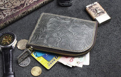 Handmade Leather Floral Mens Front Pocket Wallet Cool Slim Leather Wallet Men billfold Wallets Bifold for Men - imessengerbags