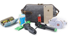 Cool Canvas Leather Mens Zipper Wristlet Bag Vintage Clutch Zipper Bag for Men