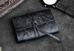 Handmade Leather Floral Mens Cool Short Wallet Card Holder Small Card Slim Wallets for Men - imessengerbags