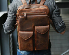 Cool Brown Leather Mens Backpack Travel Backpacks Laptop Backpack for men - imessengerbags