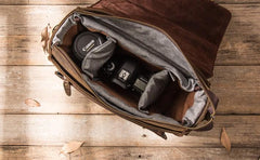 Coffee Vintage Leather Mens Camera Messenger Bag Crossbody Camera Bags for Men - imessengerbags