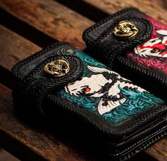 Handmade Leather Carp Mens Chain Biker Wallet Cool Leather Wallet With Chain Wallets for Men