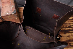 Handmade Leather Mens Cool Backpack Sling Bag Large Black Travel Bag Hiking Bag for men - imessengerbags