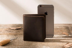 Coffee Cool Leather Mens Small Wallets Bifold Vintage Slim billfold Wallet for Men - imessengerbags