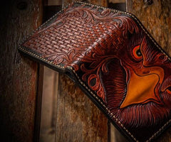 Handmade Leather Eagle Tooled Mens billfold Wallet Cool Leather Wallet Slim Wallet for Men - imessengerbags
