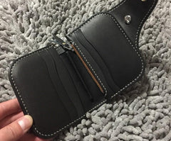 Handmade Leather Biker Wallet Mens Cool Short Chain Wallet Trucker Wallet with Chain