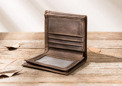 Cool Leather Vintage Mens Slim Small Wallets Zipper billfold Wallets for Men - imessengerbags