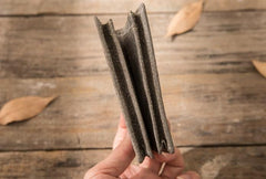 Gray Cool Leather Mens Small Wallet Bifold Vintage Slim billfold Wallet for Men - imessengerbags