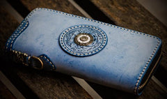 Handmade Leather Mens Tibetan Chain Biker Wallet Cool Leather Wallet Long Clutch Wallets for Men - imessengerbags