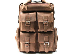 Vintage Coffee Mens Leather Backpacks Travel Backpacks Laptop Backpack for men