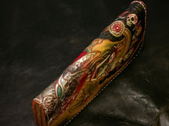 Handmade Leather Tooled Mahākāla Mens Chain Biker Wallet Cool Leather Wallet Long Clutch Wallets for Men - imessengerbags