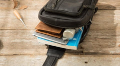 Leather Mens Black Sling Bag Sling Shoulder Bag Sling Backpack for men