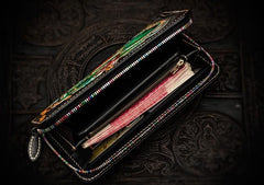 Handmade Leather Chinese Monster Mens Chain Biker Wallet Cool Leather Wallet With Chain Wallets for Men