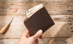 Coffee Cool Leather Mens Small Wallet Bifold Vintage Slim billfold Wallet for Men - imessengerbags