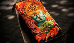 Handmade Leather Men Tooled Acalanatha Cool Leather Wallet Long Phone Clutch Wallets for Men - imessengerbags