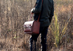Handmade Vintage Coffee Leather Mens Camera Shoulder Bags Camera Messenger Bag for Men - imessengerbags