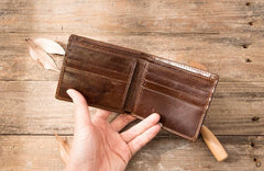 Cool Leather Mens Small Wallets Bifold Vintage billfold Wallets for Men - imessengerbags