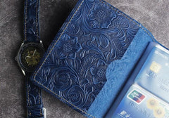 Handmade Leather Floral Mens Cool Short Wallet Card Holder Small Card Slim Wallets for Men