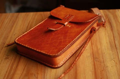 Handmade Vintage Leather Mens Small Messenger Bag Brown Cell Phone Shoulder Bag for Men - imessengerbags