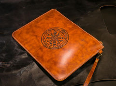 Handmade Leather Mens Clutch Cool Slim Wallet Zipper Clutch Wristlet Wallet for Men