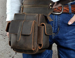 Biker Mens Leather Drop Leg Bag Waist Bag Side Bag Belt Pouch Pack for Men - imessengerbags