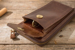 Cool Leather Mens Coffee Long Zipper Clutch Wallet Long Wallet for Men - imessengerbags