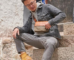 Canvas Leather Mens Belt Pouch Waist Bag Fanny Pack Small Side Bag for Men - imessengerbags