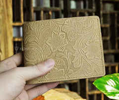 Handmade Leather Floral Mens Cool Slim Leather Wallet Men billfold Wallets Bifold for Men - imessengerbags