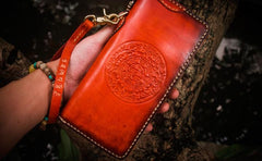 Handmade Leather Mens Tibetan Chain Biker Wallet Cool Leather Wallet Long Clutch Wallets for Men - imessengerbags