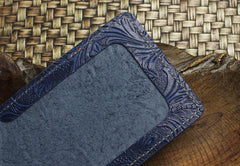 Handmade Leather Floral Mens License Wallets Cool Short Wallet Card Holder Small Card Slim Wallets for Men