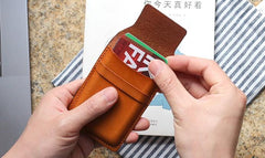 Badass Leather Mens Card Wallet Front Pocket Wallets Small Slim Wallet Change Wallet for Men - imessengerbags