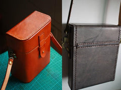 Handmade Brown Leather Mens Small Box Bag Shoulder Bag Messenger Bags for Men