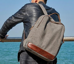 Cool Canvas Leather Mens Backpack Canvas Travel Bag Canvas School Bag for Men