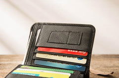 Black Cool Leather Mens Small Wallet Trifold Vintage billfold Wallet for Men - imessengerbags