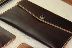Handmade Leather Mens Large Clutch Wallet Wristlet Wallet iPad Case
