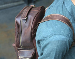 Vintage Coffee Mens Leather Backpack Travel Backpacks Laptop Backpack for men - imessengerbags
