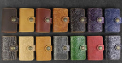 Handmade Leather Floral Mens Cool Short Wallet Card Holder Small Card Slim Wallets for Men