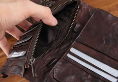 Handmade Leather Mens Cool Long Leather Wallet Bifold Clutch Wallet for Men - imessengerbags