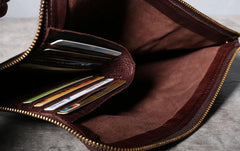 Handmade Genuine Leather Mens Clutch Cool Slim Wallet Zipper Clutch Wristlet Wallet for Men