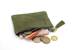 Leather Mens Zipper Front Pocket Wallet Small Wallet Card Wallet Change Wallet for Men