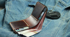 Vintage Coffee Leather Mens Slim Small Wallet Leather Bifold Wallets for Men - imessengerbags