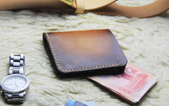 Vintage Leather Brown Mens Slim Small Wallet Leather Bifold Wallets for Men - imessengerbags