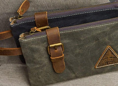 Cool Canvas Leather Mens Clutch Wallet Zipper Wristlet Bag Purse for Men