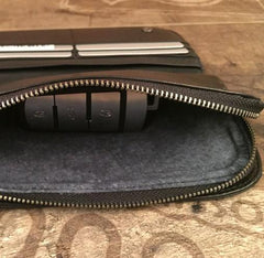 Genuine Leather Mens Cool billfold Long Leather Wallet Men Small Wallets Bifold for Men - imessengerbags