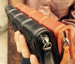Genuine Leather Mens Cool Long Leather Wallet Zipper Clutch Wristlet Wallet for Men - imessengerbags