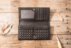 Cool Black Braided Leather Mens Long Wallet Long Wallet for Men - imessengerbags