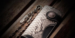 Handmade Leather Black Mens Chain Biker Wallet Cool Leather Wallet Long Clutch Wallets for Men - imessengerbags